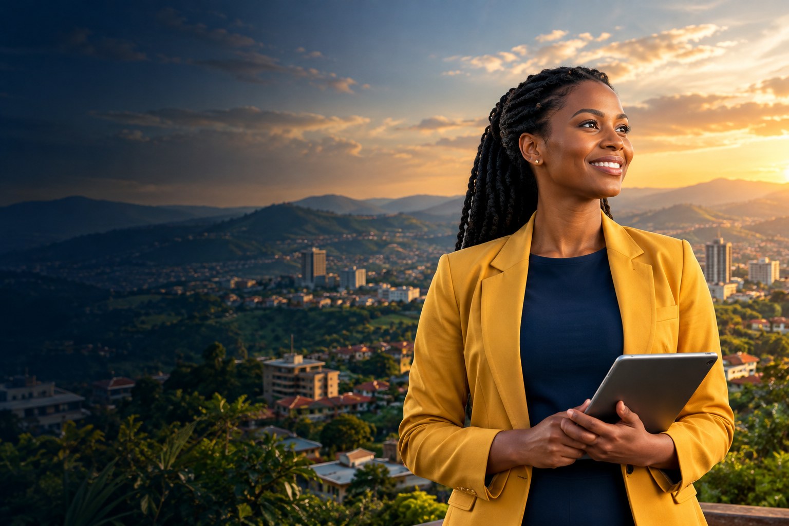 Professional woman looking toward the future in Kigali
